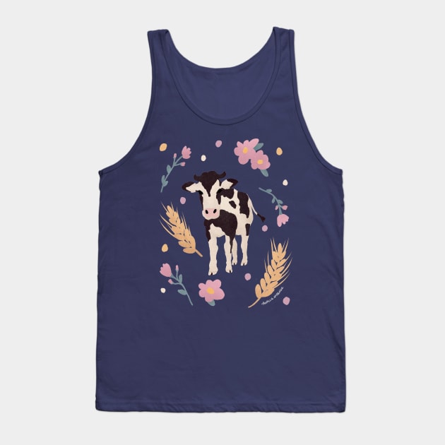 Cow Portrait with Wheat and Flowers Tank Top by Annelie